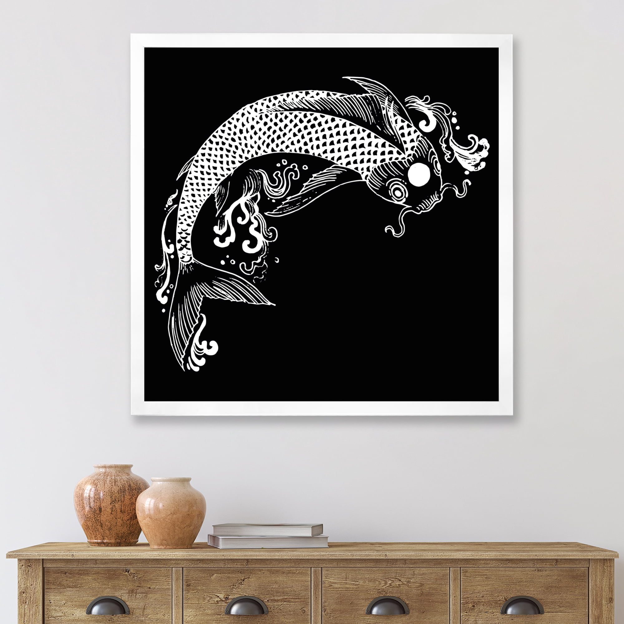 Designart 'Chinoiserie With Koi Fish I' Traditional Framed Art Print