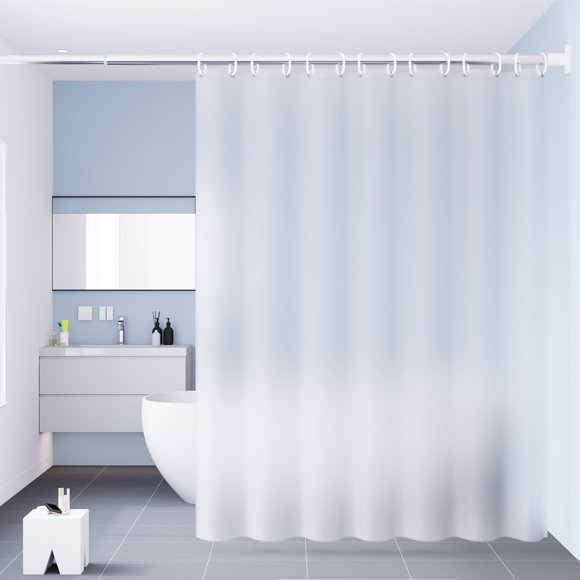 Waterproof shower curtain semi-transparent pure white single curtain without rod width 120*height 200 (with hanging ring)