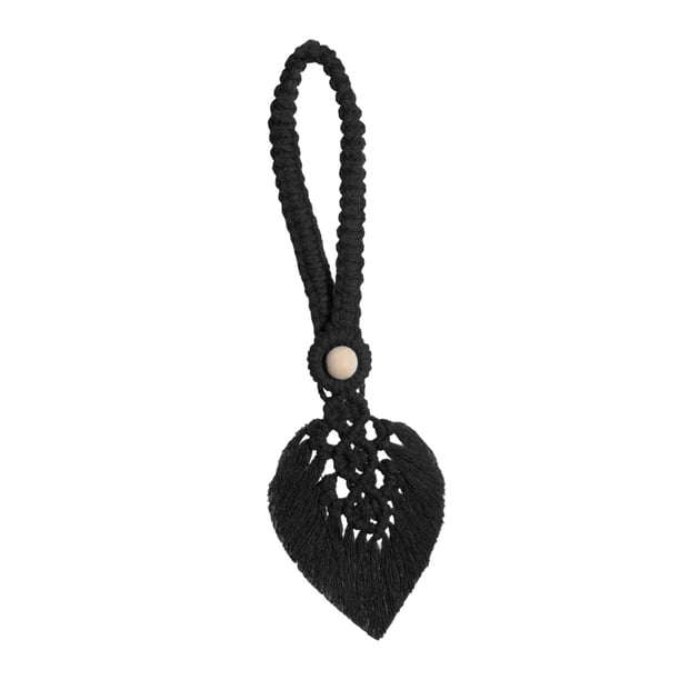 Abrazadera de cortina estilo bohemio con forma de hoja, tejida a mano, para decoración de interiores Negro
