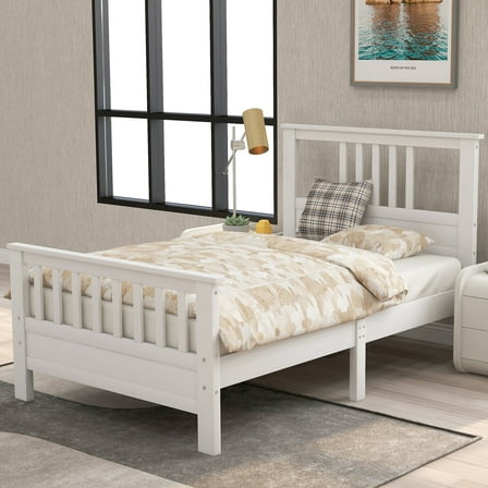 MODERNLUXE Wood Twin Size Platform Bed with Headboard and Footboard, White