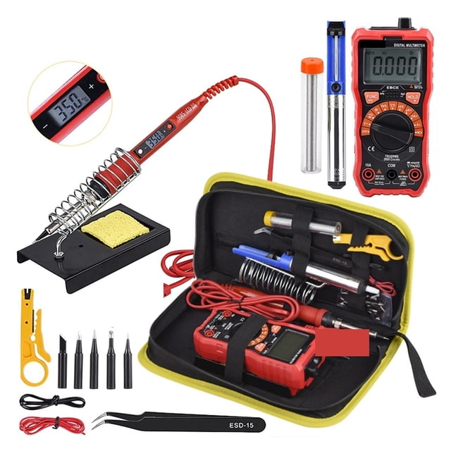 80W Soldering Iron Kit ,Adjustable Temperature LCD, With Multimeter Soldering Tips Desoldering Pump Welding Tools , Mild Steel