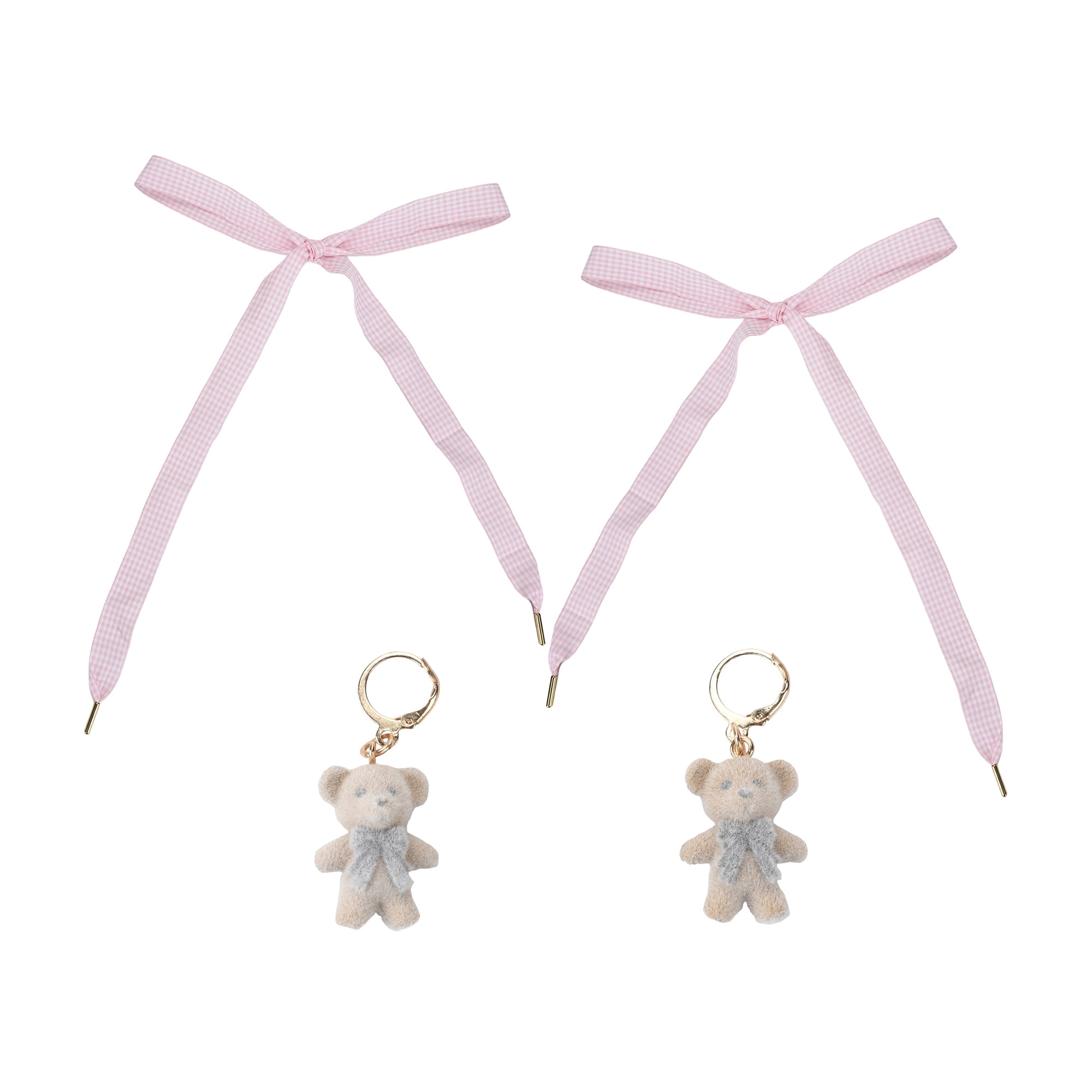 Packed Party Bear-y Pink Shoe Lace Charm Set with Gingham Laces