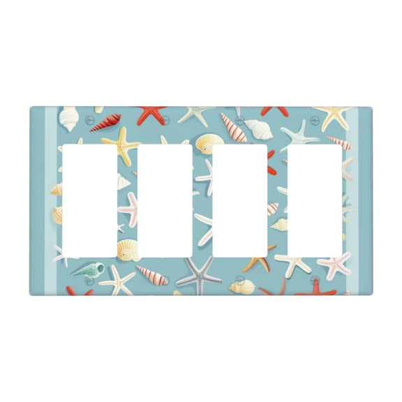Starfish And Shells Switch Cover Decorative Wall Plate / 4-Gang 4-Decor / Standard Size 4.5x8 in