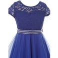 thumbnail image 3 of Big Girls' Floral Lace Tulle Pearl Rhinestones Holiday Party Flower Girl Dress Royal 12 (J21KS22), 3 of 3
