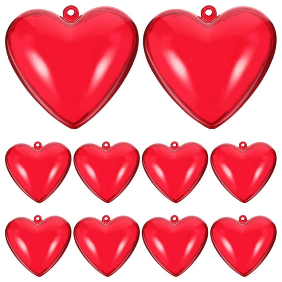 Taxenne Set of 10 Fillable Plastic Heart Ornaments, Wedding Hanging Decor Pendants for Party and Home
