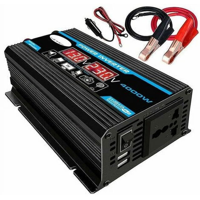 4000W Convertisseur Pur Sinus 12V 220V Onduleur sinusoïdale transformateur avec Télécommande sans Fil Écran LED 2 Port USB for Voiture Camping Voyage Rojo Verde Cocina, Decoración y Otros