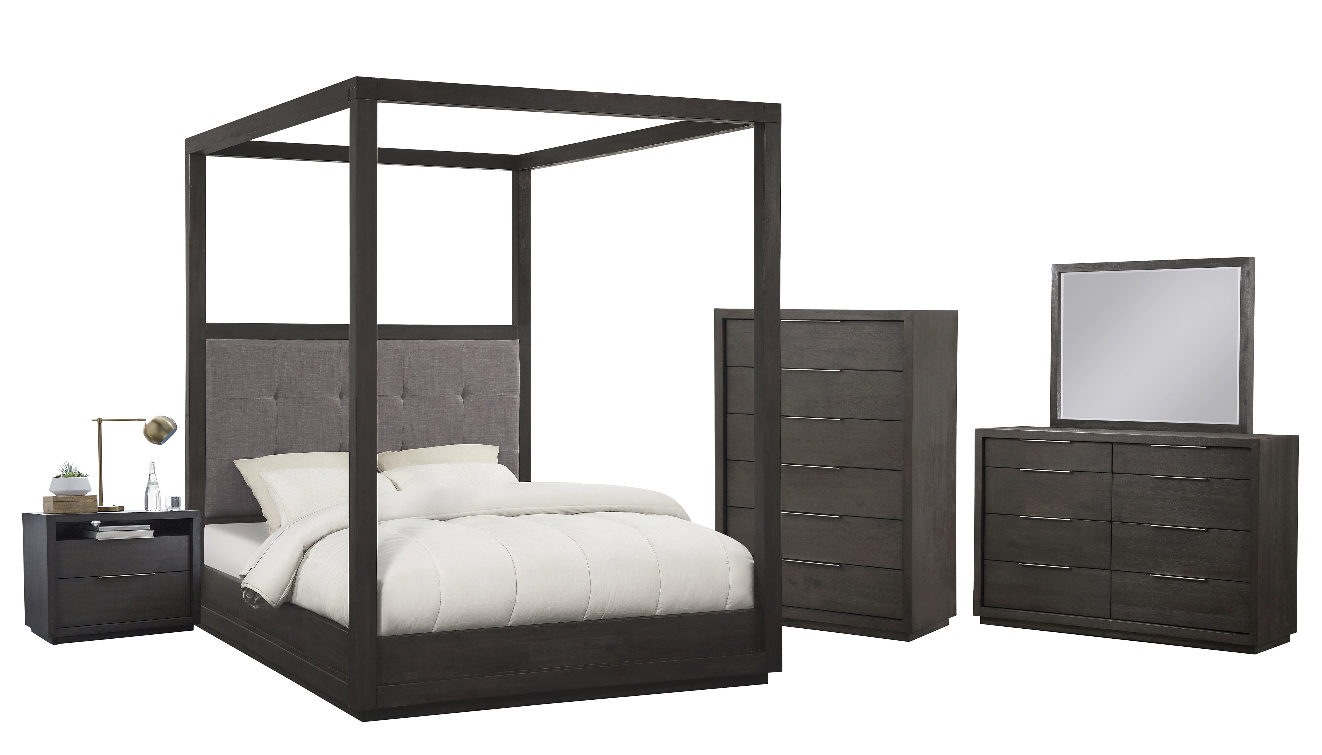 Outbound 5PC E King Canopy Bed, Nightstand, Dresser, Mirror & Chest Set