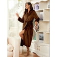 thumbnail image 4 of Plush Robe for Women, Long Flannel Winter Bath Robe, Plus Size Coffee Brown M, 4 of 6