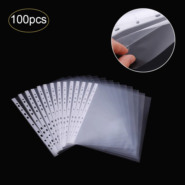 AIHOME 100pcs Ultra Thin A4 Plastic 11-Hole Loose Leaf Transparent Sheet Documents Protectors