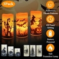 thumbnail image 4 of 3Pcs Halloween Flameless Candles Battery Powered LED Candles Lamp with Timer Setting Paraffin Halloween Pillar Candles with Witch Bat Castle Pattern, 4 of 9