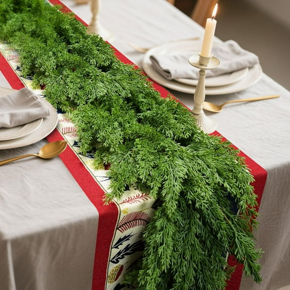 12 FT (2 * 6FT) Realistic Artificial Cedar Pine Garland - Thick Lush Full Faux Greenery Garland for Fireplace Mantle, Indoor Outdoor Christmas Holiday Home Party Decorations