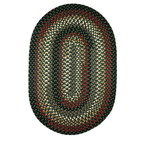 Colonial Green Area Rug, Braided Textured Design, 6Ft. X 6Ft. Round Reversible, Washable Carpet