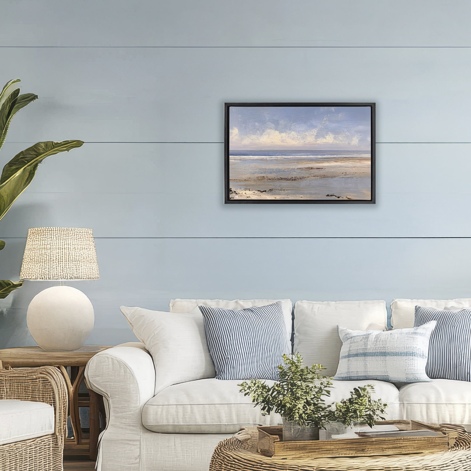 Stupell Industries Rustic Ocean Horizon Impression Black Framed Floater Canvas Wall Art, design by Jacky Ngan