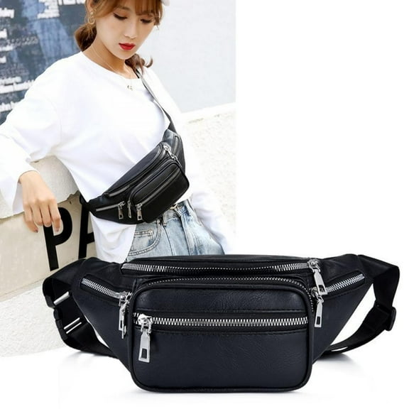 Waterproof Leather Fanny Pack,Large Waist Bag for Travel,Adjustable Belt Bag for Women Men,Sling Bag Shoulder Backpack,Multi-purpose Daypack for Hiking Camping Outdoor Trip Travel