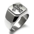 thumbnail image 1 of Stainless Steel Royal Fleur De Lis Engraved Square Flat Top Biker Style Polished Signet Ring, 1 of 1