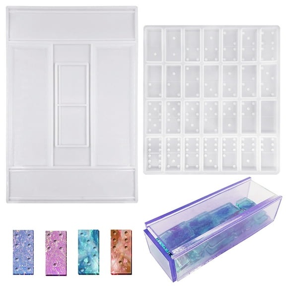FineGood 2 Pack Resin Mould, Resin Moulds Silicone DIY Dominoes Epoxy Resin Mould Storage Box Resin Mould Dominoes Resin Kit Silicone Moulds for Resin Casting