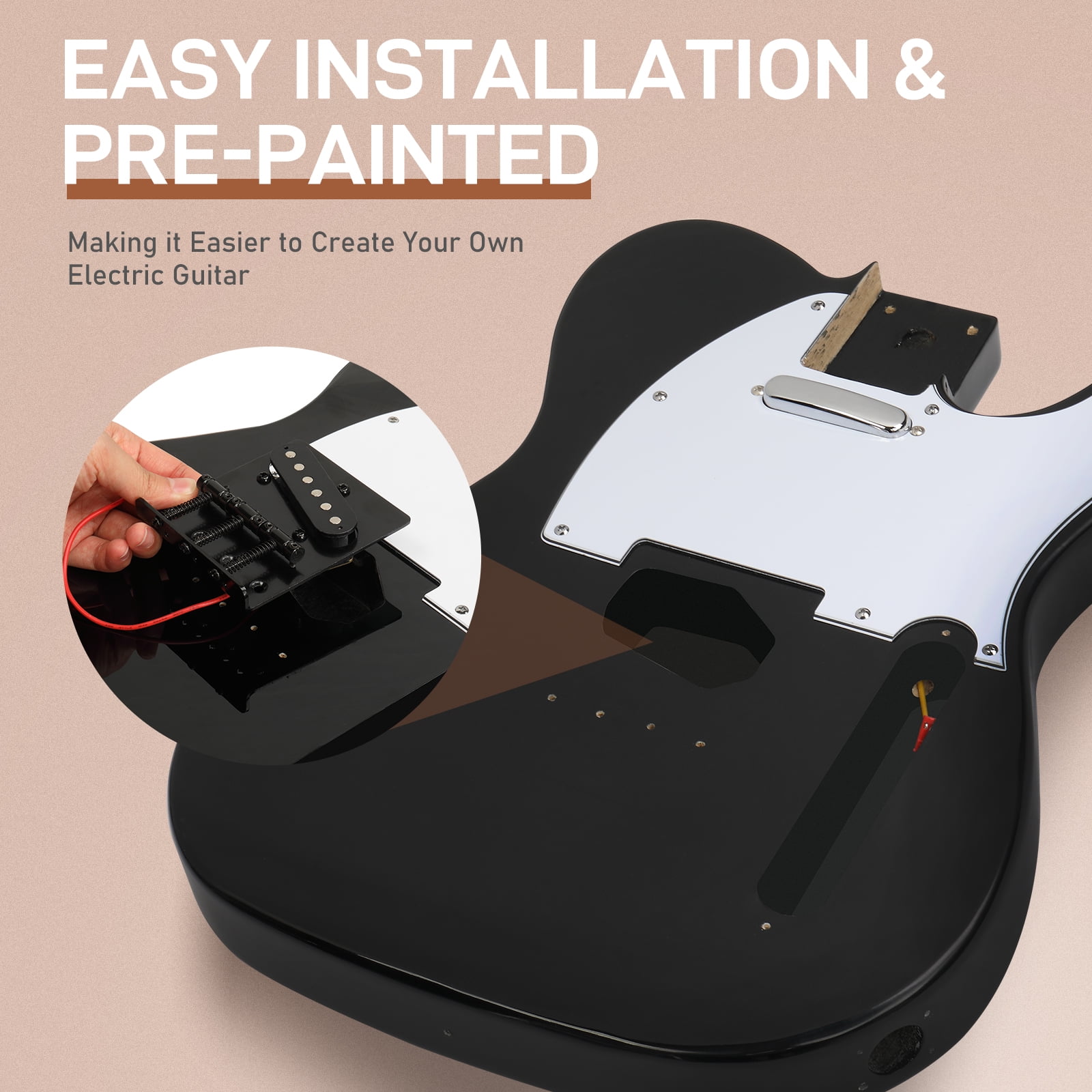 Ktaxon DIY Electric Guitar Kit, 6 String TL Style Electric Guitar Kits with Mahogany Body, Maple Neck and Accessories Black