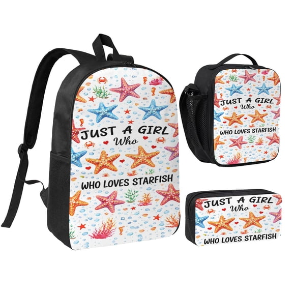 Starfish Lover Backpack Set 3pc ,Backpack with Lunch Bag and Bag 17 Inch