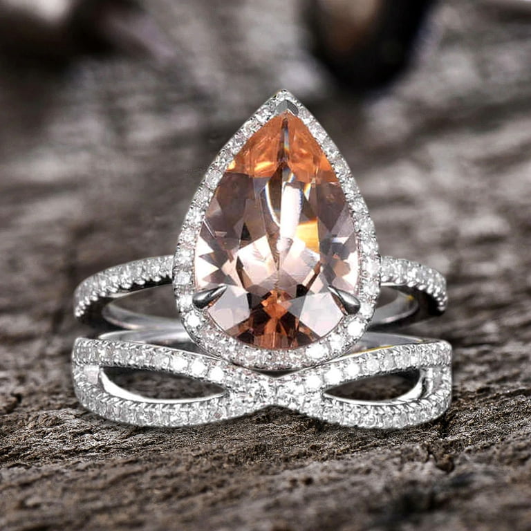Pink morganite pear shaped engagement ring deals