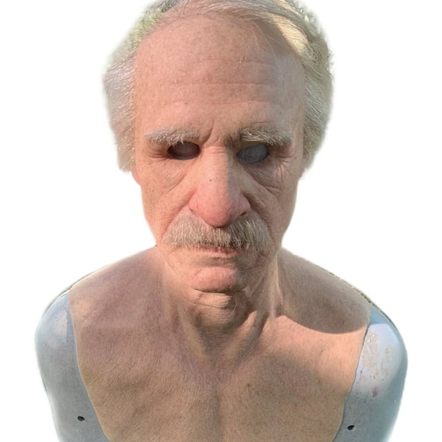 Peluca de abuelo de Halloween, máscara de anciano, cubierta para la cabeza, máscara de horror de cabeza de anciano calvo