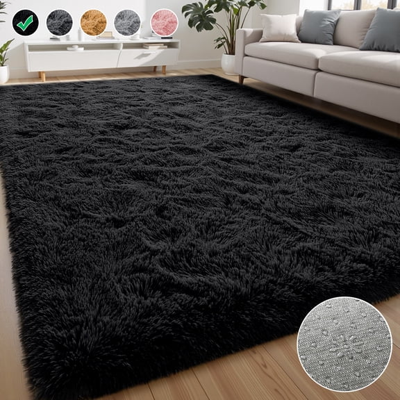 Lalado 8ft x 10ft Area Rug, Soft Fluffy Indoor Shag Area Rugs for Living Room Bedroom Decor Carpet, Black