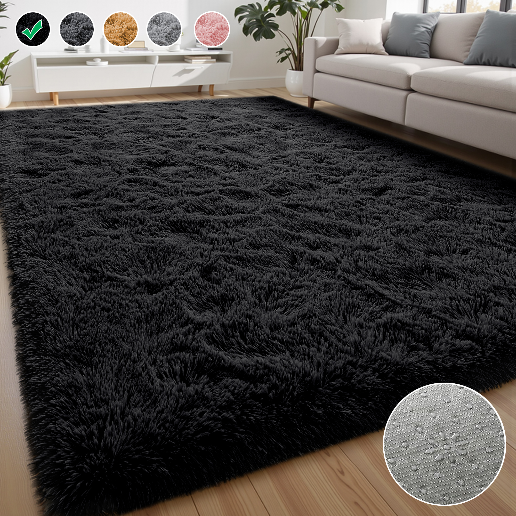 Lalado 4ft x 6ft Area Rug, Soft Fluffy Indoor Shag Area Rugs for Living Room Bedroom Decor Carpet, Black