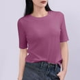 thumbnail image 2 of perfectbot Womens Tops Summer Solid Color Crew Neck Relaxed Fit Elbow-Length Soft Blouses Shirts Going Out Trendy M-XXL, 2 of 5