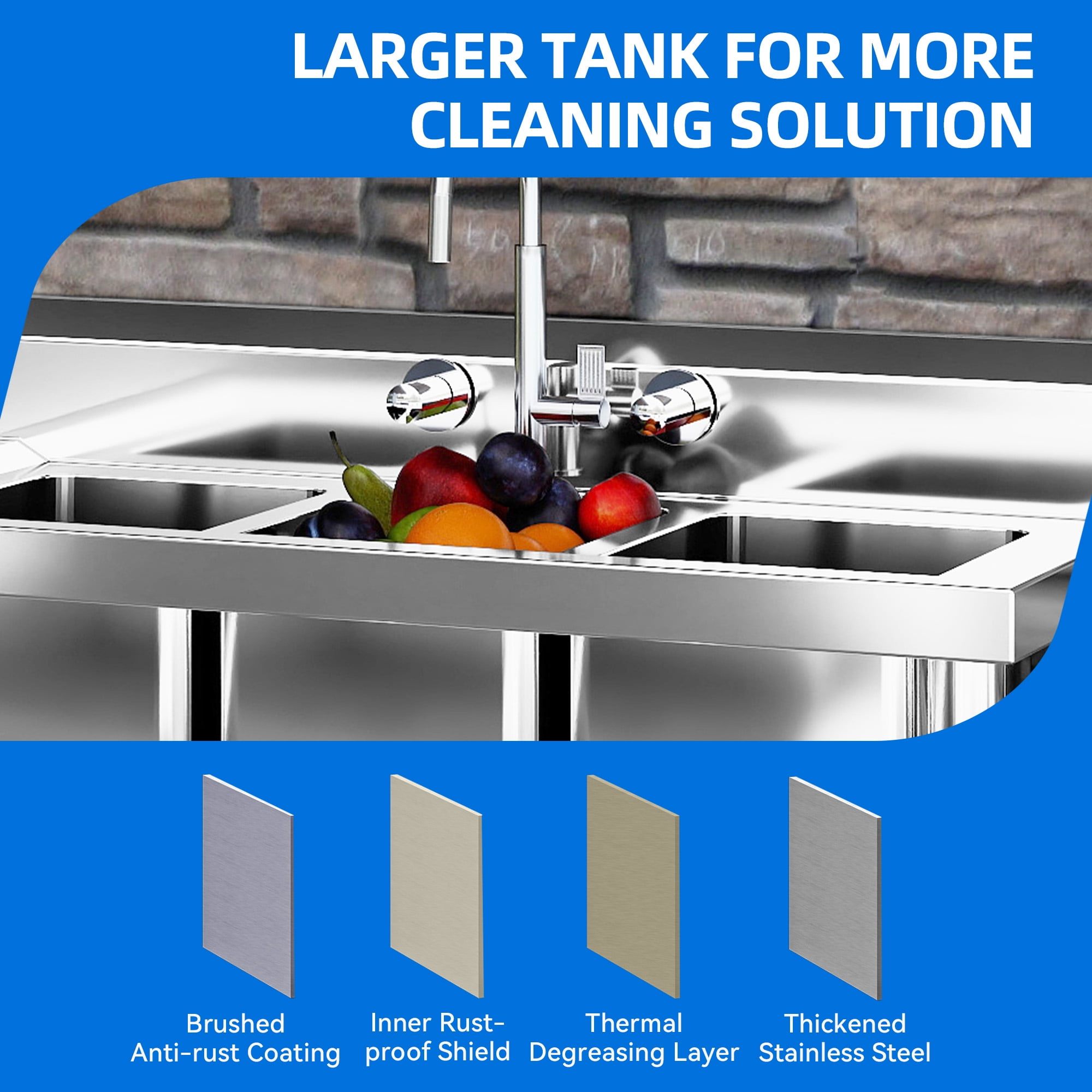 DEXTRUS Stainless Steel Utility Sink, 3 Compartment Commercial Sink for Restaurant, Laundry, Garage, Workshop