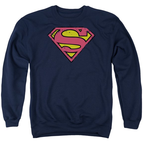 Superman Distressed Shield Adult Crewneck Sweatshirt Navy