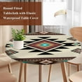 thumbnail image 3 of Southwest Geometric Round Tablecloth 55-60 Inch Round Fitted Table Cloth with Elastic Edge, Brown Mexican Aztec Boho Tribal Waterproof Table Cover Protector for Outdoor Picnic Party Dining, 3 of 6