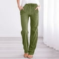 thumbnail image 2 of Ecqkame Cotton Linen Pants for Women Summer Casual Elastic High Waisted Drawstring Pant Solid Color Straight-Leg Trendy Beach Pant with Pocket 03-Green-A 03-03-Green-A, 2 of 6