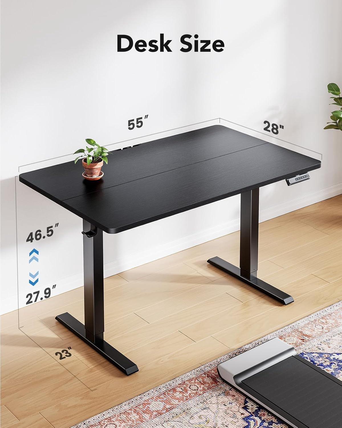 Kyspho 55" x 28" Electric Standing Desk Adjustable Height, 4 Memory Height Settings, Headphone Hook, Cable Manager, Sit Stand Up Desk for Home Office & Computer Workstation, Black