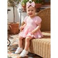 thumbnail image 5 of Cenuakty Baby Girl Romper Dress Solid Color Square Neck Short Sleeve Skirt Hem Infant Bodysuits Jumpsuits with Headband, 5 of 9