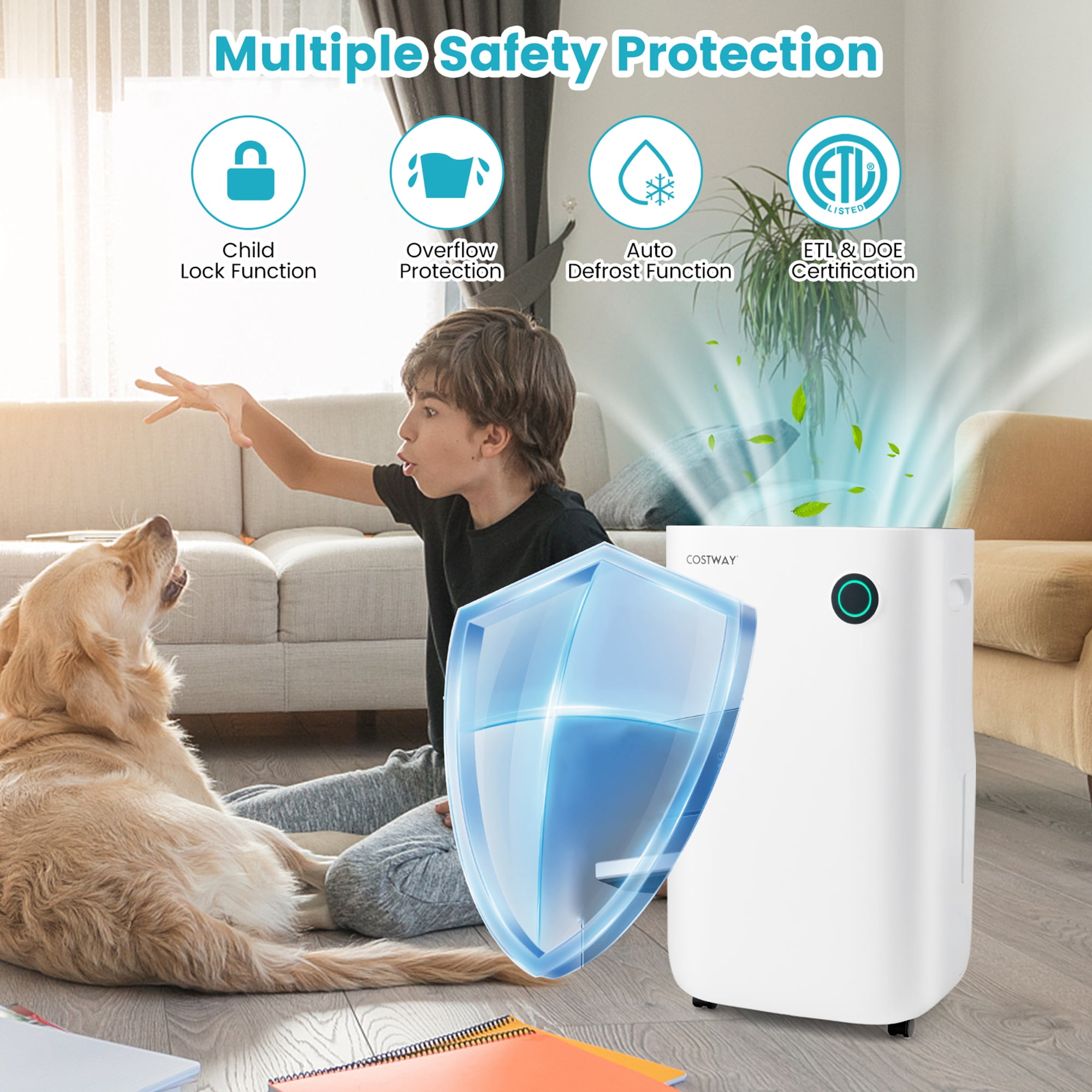 Costway 19-Pint(DOE) Quiet Dehumidifier with 5 Modes 4,500 Sq. ft Coverage Area for Home & Basements (MAX 73Pint at 95°F, 90%RH)