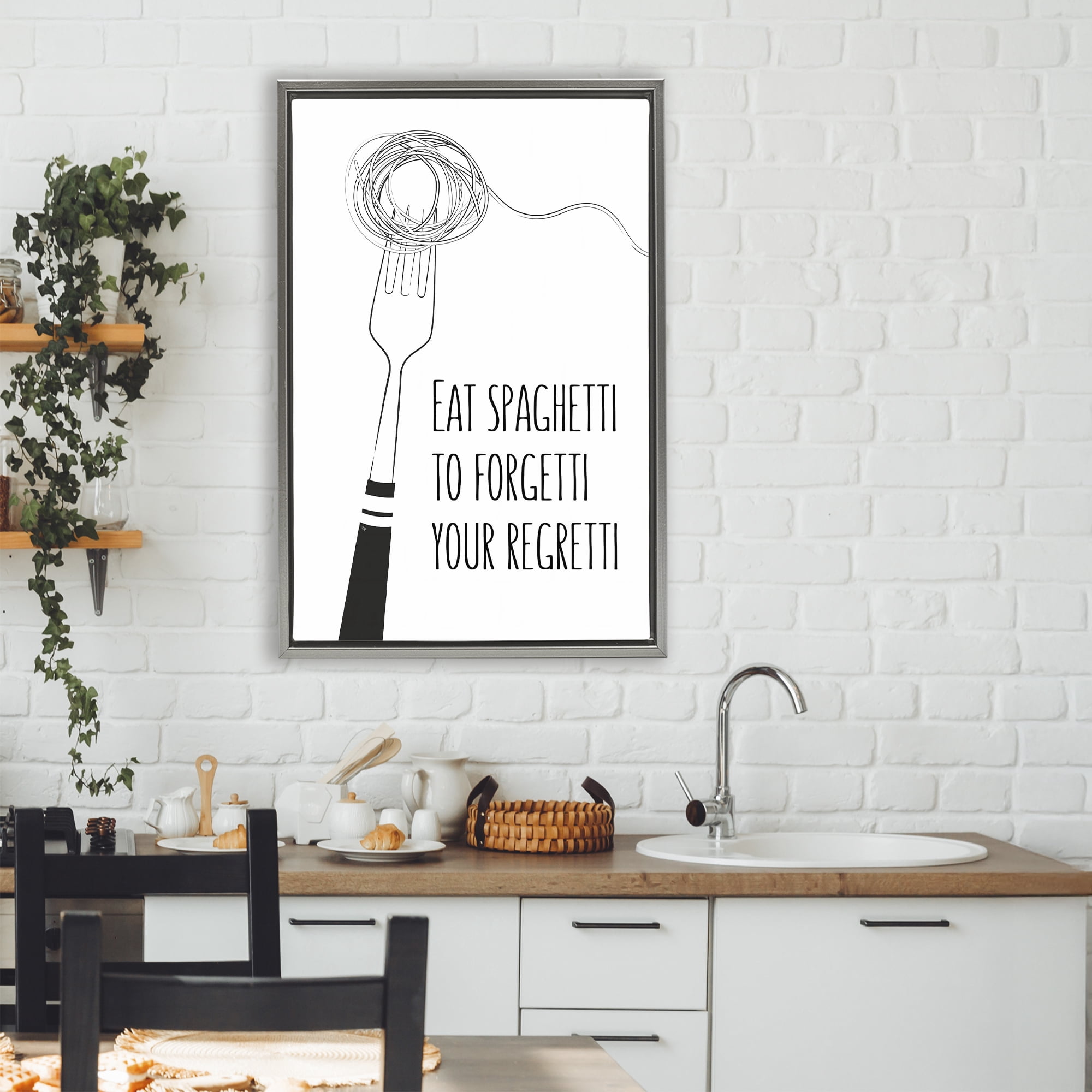 Stupell Industries Funny Spaghetti Sass Gray Framed Floater Canvas Wall Art, design by Martina Pavlova