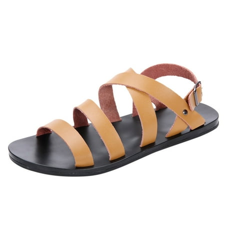 iOPQO Men s sandals Fashion Men s Roman Style Lightweight Non-Slip Flat Sandals Casual Beach Shoes Fashion Men s Roman Style Brown 45