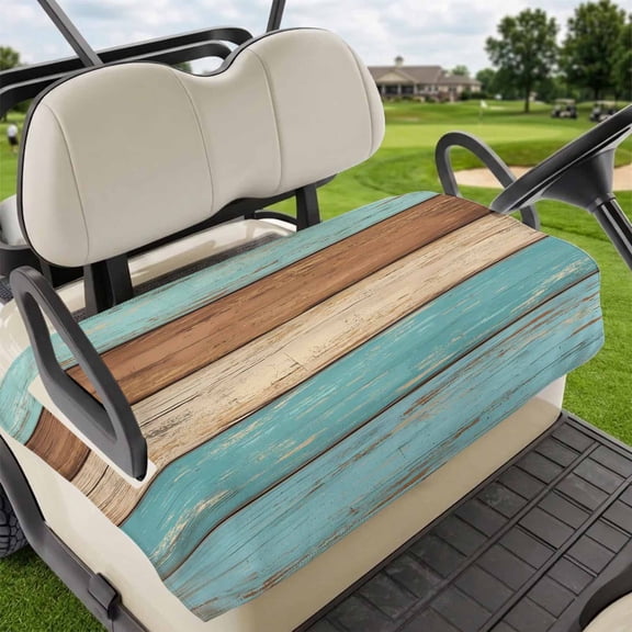 Golf Cart Seat Covers for 2 Seater, Farmhouse Aqua Brown Soft Microfiber Cart Seat Towel Blanket, Vintage Wooden Striped Absorbent Breathable Non Slip Bench Seats Protector for Golf Course 51"x31"
