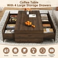 thumbnail image 3 of 55" Rectangle Coffee Table with 4 Storage Drawers, Modern Farmhouse Wood Center Table for Large Living Room Sectional Sofa, Walnut Finish, 3 of 10