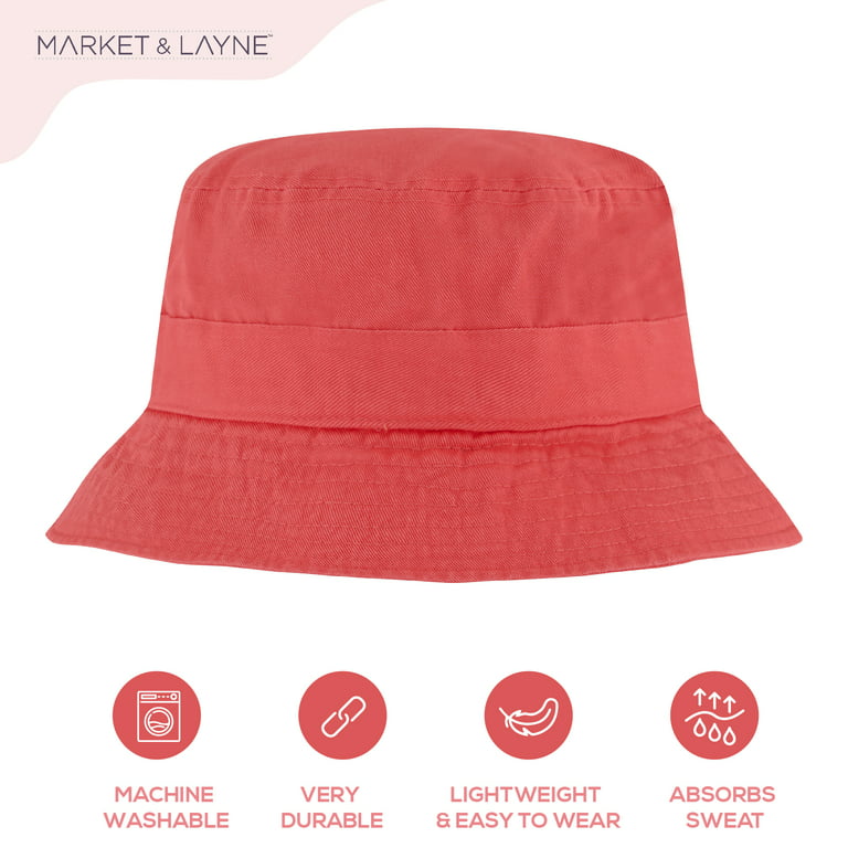 Market & Layne Bucket Hat for Men, Women, and Teens, Adult Packable Bucket Hats for Beach Sun Summer Travel (Coral-X-small/Small)