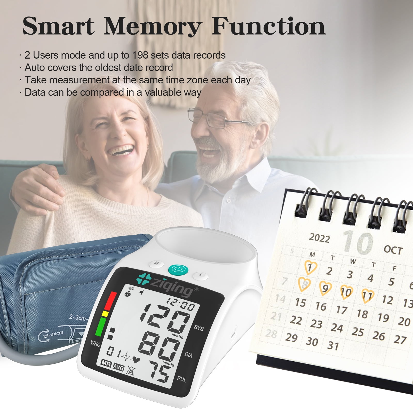 ZIQING Automatic Digital Upper Arm Blood Pressure Monitor with Large LED Display & Adjustable Extra Large Cuff
