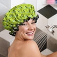 thumbnail image 5 of Shower Caps,BrightGreen Cartoon Dinosaurs Leaves Pattern Waterproof Shower Cap for Women 4 Pieces,Double Reusable Hair Cover for Shower PEVA Elastic Stretch Hem, 5 of 7