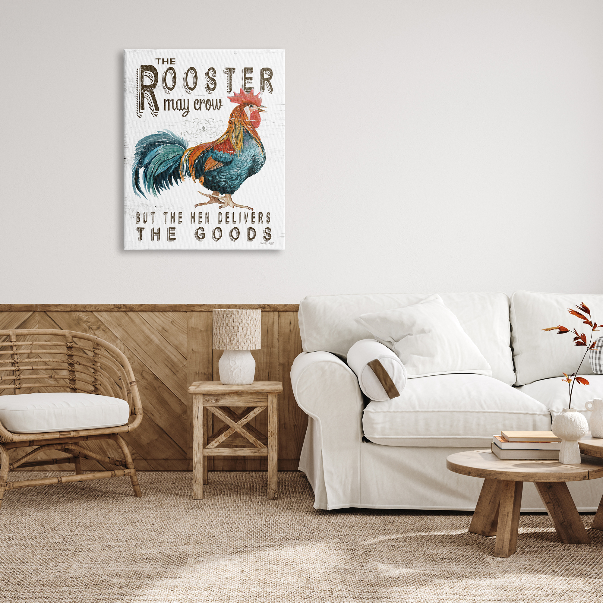 Stupell Industries Funny Rooster & Hen Phrase Botanical & Floral Painting Gallery Wrapped Canvas Print Wall Art, 30 x 40