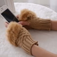 thumbnail image 4 of D-GROEE 1 Pair Fingerless Winter Gloves Short Touchscreen Gloves Thumb Hole Mittens Knitted Warm Gloves with Fluffy Plush, 4 of 5
