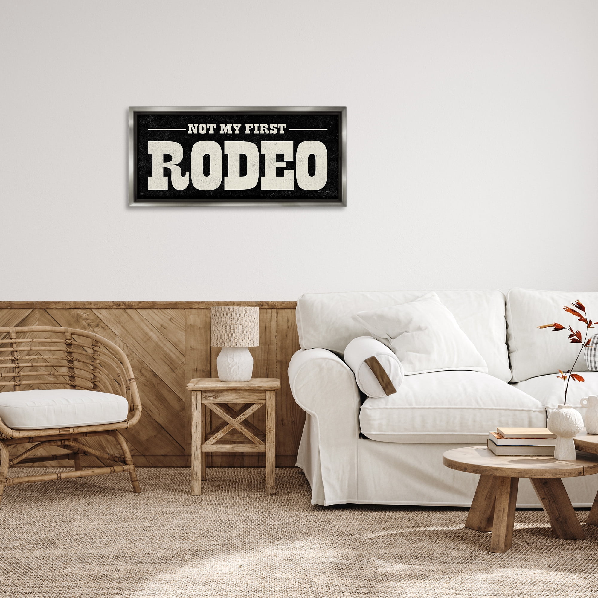 Stupell Industries Vintage Funny Rodeo Typography Painting Gray Floater Framed Canvas Art Print Wall Art, 31 x 14