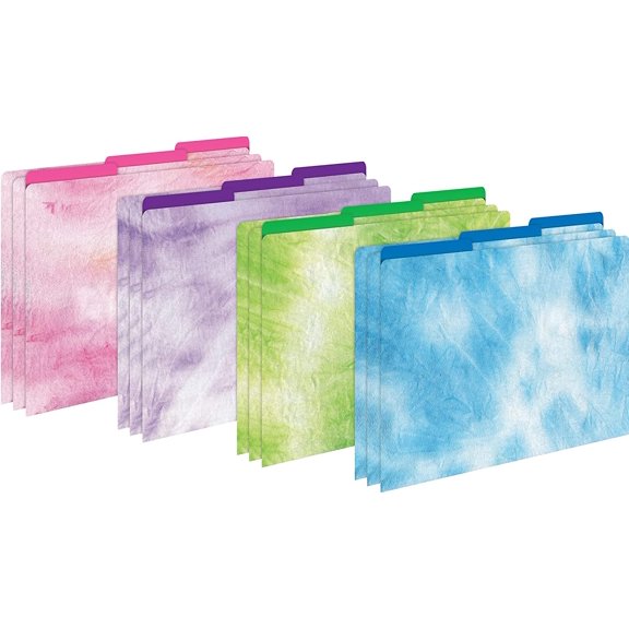 Barker Creek Designer File Folders, Tie-Dye and Ombré, Multi-Design Set with Tie-Dye Designs on Outside, Vibrant Ombré Colors on The Inside, Letter Size File Folders, 1/3 Cut Tabs, Pack of 12 (1346)