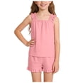 thumbnail image 6 of mgoYE Girl Clothes Size 7-8 Girls Summer Clothes Girl Outfits Print Ruffle Sleeveless Top + Casual Short 2 Piece Cute Clothing Set(Pink,13-14 Years), 6 of 7