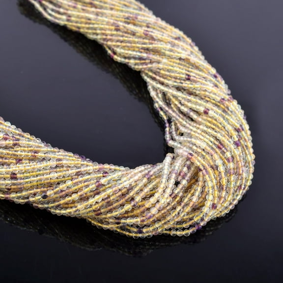 QNAVIC Natural Multi Fluorite Gemstone Micro Faceted Rounds Beads Strand Drilled Stone Chakra Healing Crystals DIY Jewelry Making Wholesale Bulk Loose Supply Strand 30 Centimeter (1 Strand)
