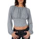 thumbnail image 1 of TaTaai Women's Solid Color Off Shoulder Long Sleeve Top Ladies Pleated High Waist Slim Fit Shirt Fashion Casual for Daily Party Work Travel Streetwear All Season Wear Gift, 1 of 7