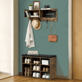 thumbnail image 3 of GloryStar Hall Tree Coat Rack, Entryway Organizer with Bench, Shoe Cubbies, Blackboard, Shelf, and Hanging Hooks, 3 of 6