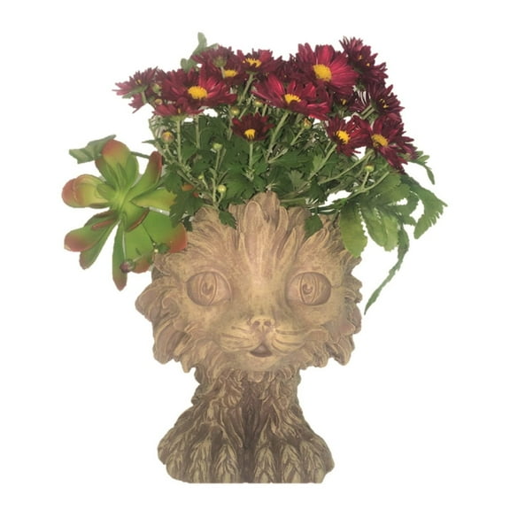 Homestyles 12 in. Stone Wash Scruffy the Cat Muggly Animal Statue Humorous Planter Holds 5 in. Pot